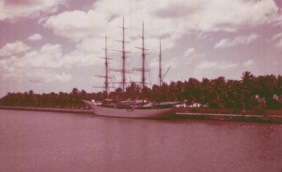 I hope I didn't send this already. 
Its a beautiful sailboat tied up when we were in Santo Domingo. 
It looks like the traing ship, "Eagle". 
I thought it was, but don't have it marked. 
Anyone remember? 

Mitch
