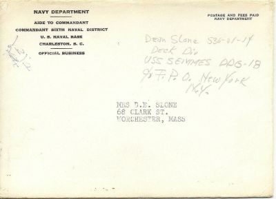 Commissioning invitation cover as sent by the Navy to invitees designated 
by the crew members
