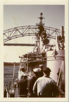 Semmes passing through the canal at Cape cod, this was taken on the fan tail 
looking forward, port side.
