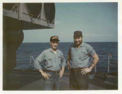 Tom Rupert, J.J. Brown on the ASROC deck.
