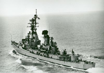 This is an official Navy photo taken from a helicopter from the USS Saratoga 
in December 1964, in the Med.
