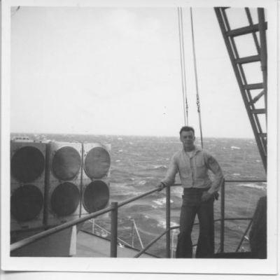 Taken on one of our many sea trips with the Asroc Launcher in the back ground.
