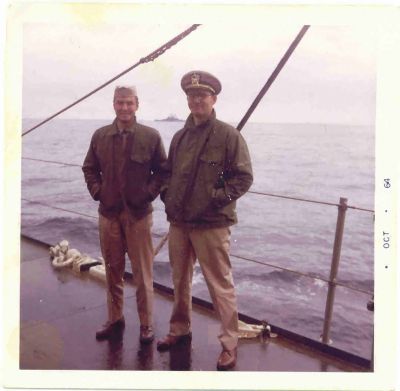 This was taken somewhere in the Med in 1964. Doc Talley was
the squadron physician and a great guy who even served learned
to serve JOOD watch on the bridge. 

Jack Williams
State College, PA
