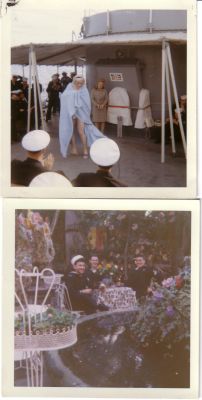 Guess who is in the first picture, he was at the reunion. Picture taken on 
the 64-65 Med Cruise in Cannes France. Remember the Fashion Show?

Second picture is Joe Cavallaro, John Sharp and me having a beer at one of 
the many great outdoor cafe's

