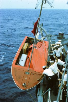 Launching the Sailfish, a remote controlled boat for target shooting

