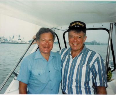 In Norfolk harbor on VADM Mike Kalleres's COMSECONDFLT barge circa 1988. (From Bob Fliegel)
