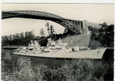 Here she is in the Kiel Canal during Kiel Week (Kieler Woche) 1968. It's a picture post card. Can't believe I don't have a single personal pic from that tour!
 
Bob Fliegel, LCDR USN (Ret.)


  
