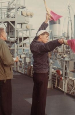 SM3 Pickney sends a message to Chikaska's bridge. Jim Saccento, QM
