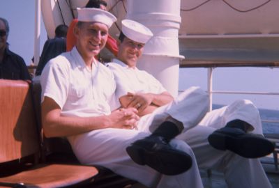 Rob Shotwell, Mike Lynch, on ferryboat from naples to isle of capri
