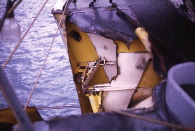Damage caused from the collision of a Greek freighter in Naples harbor
