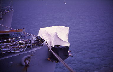 Repairs being done to the Bull Nose of DD-850
