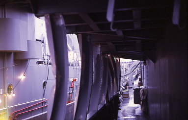 Damage that was caused when the Semmes rolled into the destroyer next to us after being hit by the Greek freighter.


  
