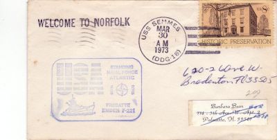 Here's a cover documenting it's arrival to Norfolk in March 1973. 
(my collection) mitch
