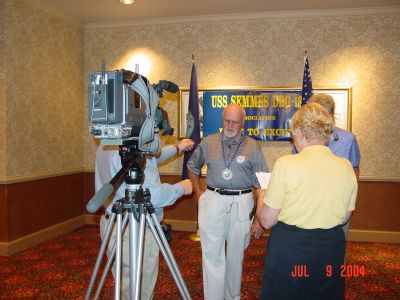 Bob Eutsler, videographer and Bonnie Beinhaur setting up to film Bob and 
Nanci Hill.
