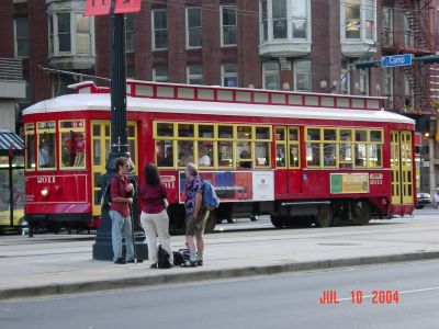 New red streetcar along Canal St....brought back after many years of ugly, 
buses.
