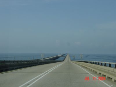 Daytime crossing Lake Pontchartrain Bridge.
