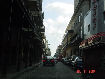 The Bishops turning onto Bourbon Street, looking for the Royal Sonesta Hotel.
