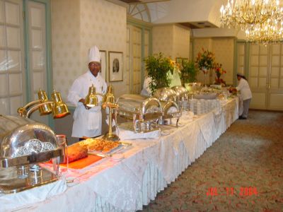 The carving station and entrees of the Jazz Brunch.

