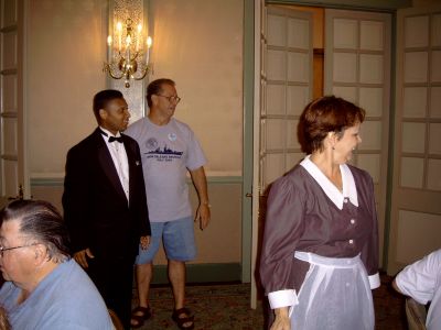Two members of our waiter staff with Charlie Layus checking things out.
