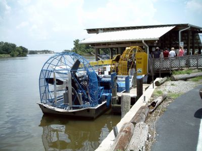 These things fly through the swamps. Blue boat seats 5, and is powered by a 
350 cubic inch Chevy. The yellow boat seats 16, and is powered by a 454 cubic 
inch Chevy. Turn your hats around and hang on.
