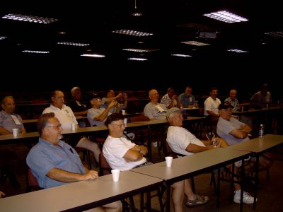 Front Row: B.J.Gullett, Jerry Davis, Bruce Merrick. 
Second Row: Paul Stark, Tom McLamb, Glenn Geick and Don Sazama. 
Enjoying the presentation at Avondale Shipyard...Birth place of Semmes DDG18.
