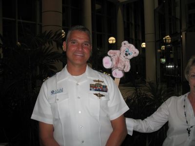 LCDR Vince Stanley and Traveling Teddy.
