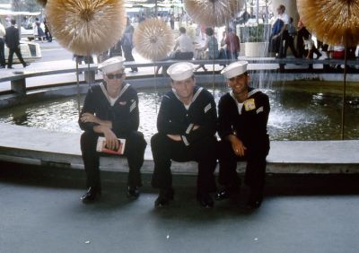 3 sailors at the Worlds Fair 1964
Jim Ferrell, Bruce Hnilo, Marvin Tarrance
Keywords: Tarrance