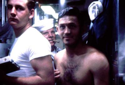 Crew quarters 1963
Arnold on the right  Bosun Mate in the middle but can't remember his name, or the guy on the left
BM1 Tom Collins (in back) with his ever present cigar. 
